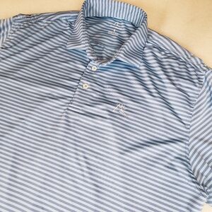 Rhoback Men's Large Performance Golf Polo Shirt Blue And White Stripe Office